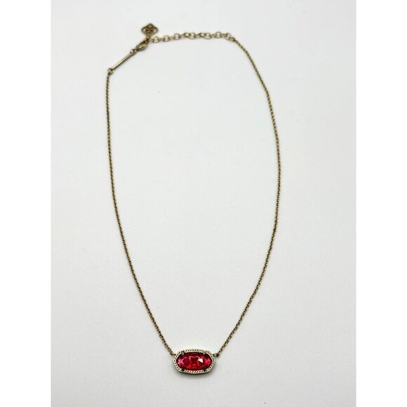 Kendra Scott Gold Necklace With Bright Pink Oval Crystal Pendant - Picture 1 of 6
